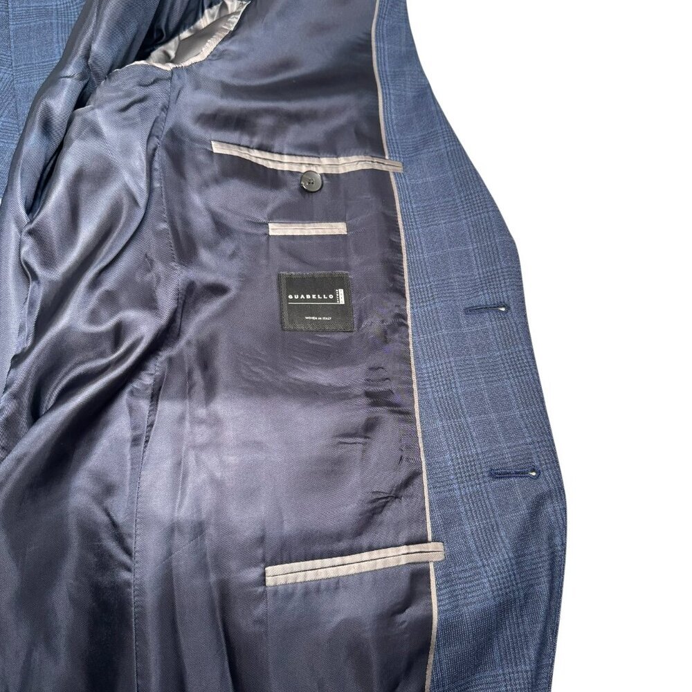 Hugo Boss Guabello Italy Dual Vent Navy Windowpane Plaid Blazer Jacket 38R - Picture 11 of 14